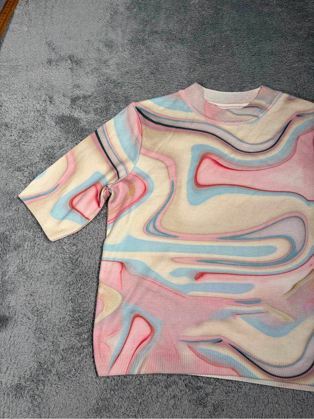 By Anthropologie printer Pastel Swirl Short-Sleeve Knit Top medium - Picture 3 of 12